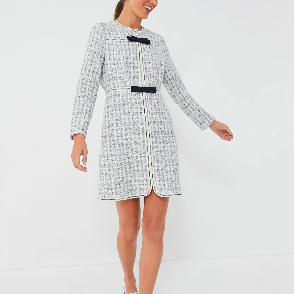 Tuckernuck Pomander Place Ivory Bow Tweed Brigitta Dress xs